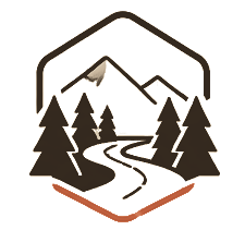 Teller County badge showing pines, a river and mountains