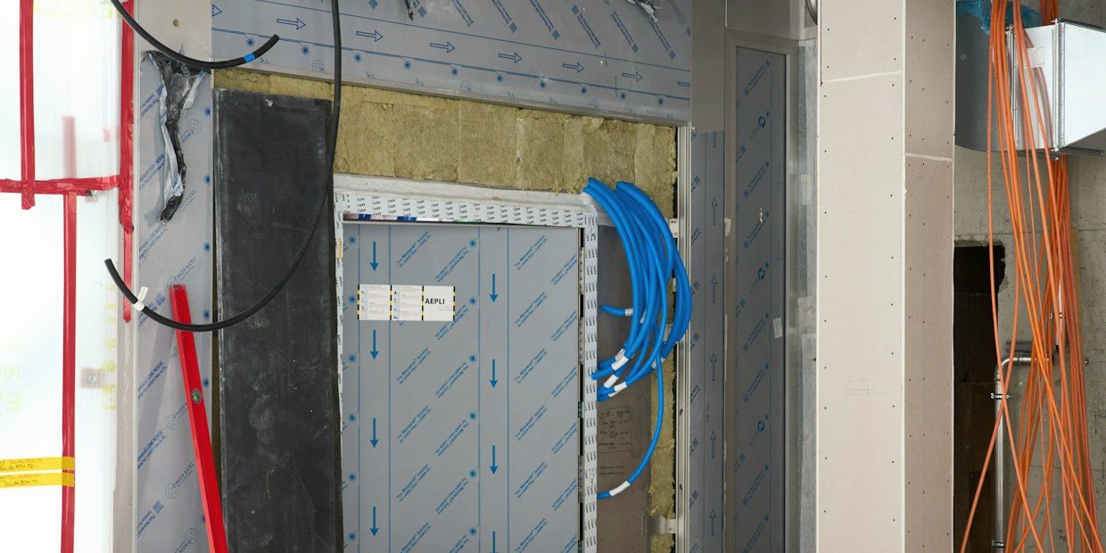 Spools of cable on an installation site