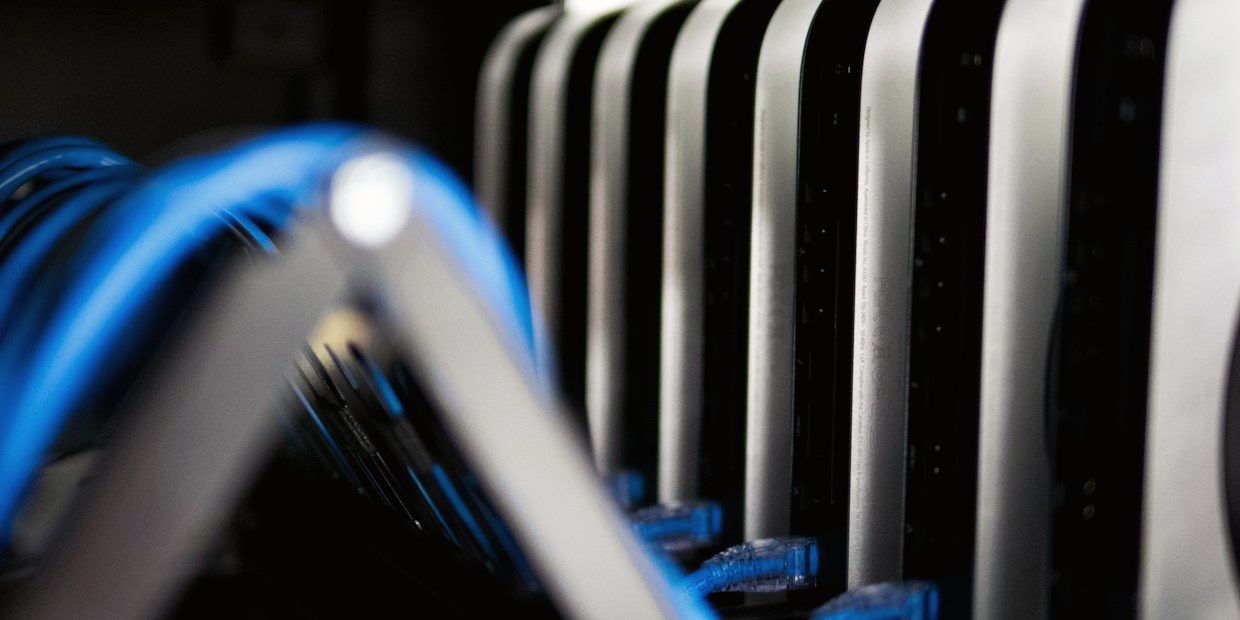 Network patch leads running into a rack